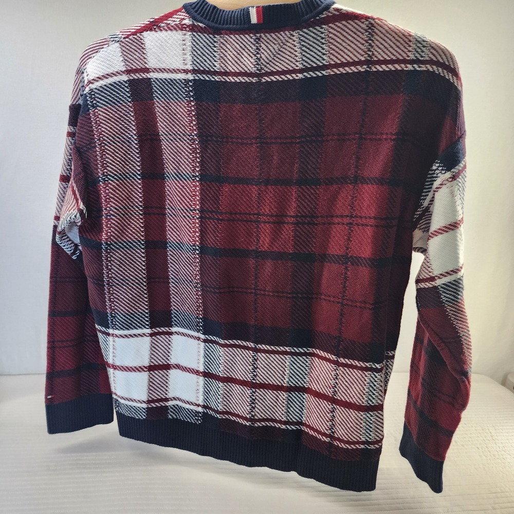 Tommy Hilfiger Men's Plaid V Neck Sweater XXL Red White Blue Long Sleeve - Picture 2 of 6